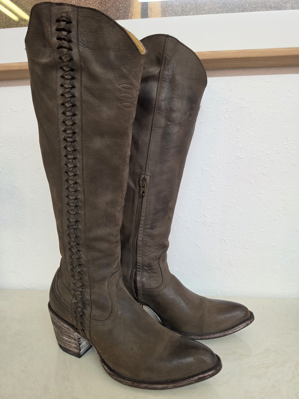 Old Gringo Brown Leather Tall Western Boots 6.5 Whipstitch Knee High